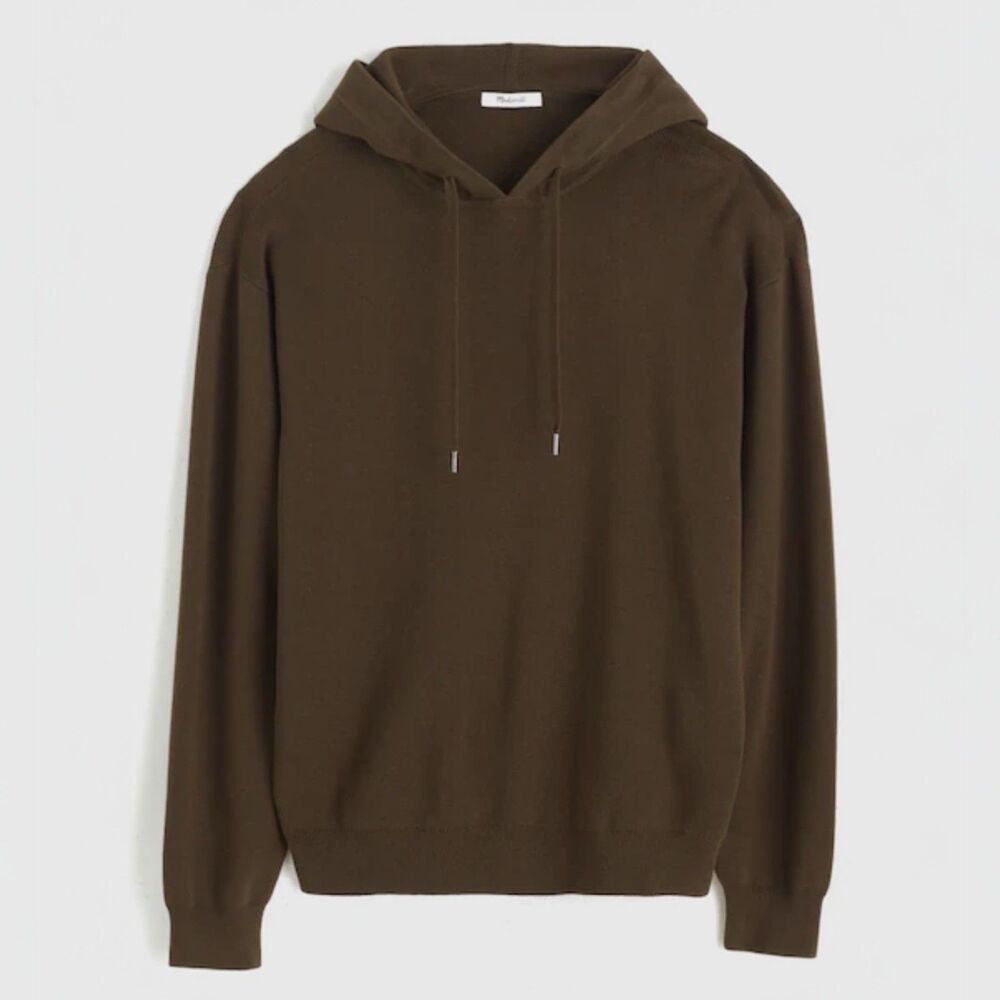 Madewell Knit Hoodie Mens Large Brown Dark Mocha Cotton Sweater Preppy NW443 NWT